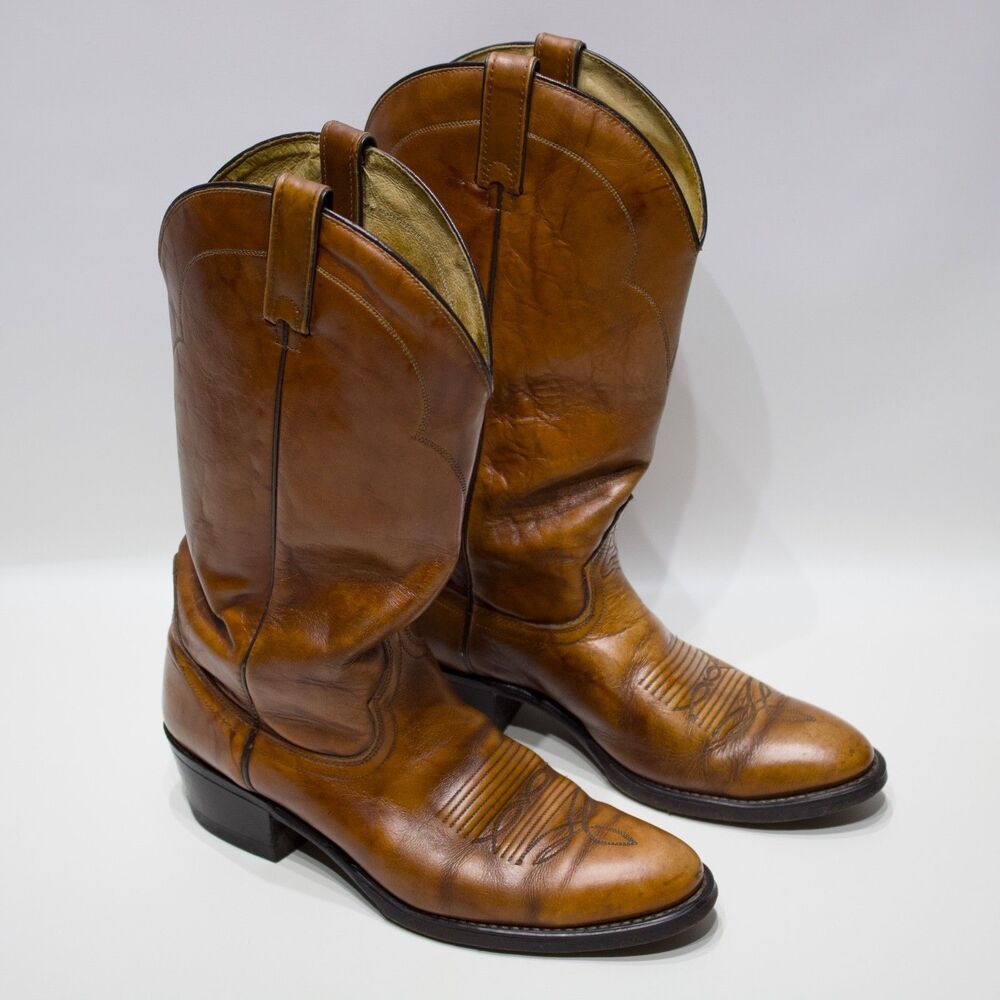VTG Acme Brown Marbled Leather Cowboy Western Boots Made In USA Men’s Size 10D